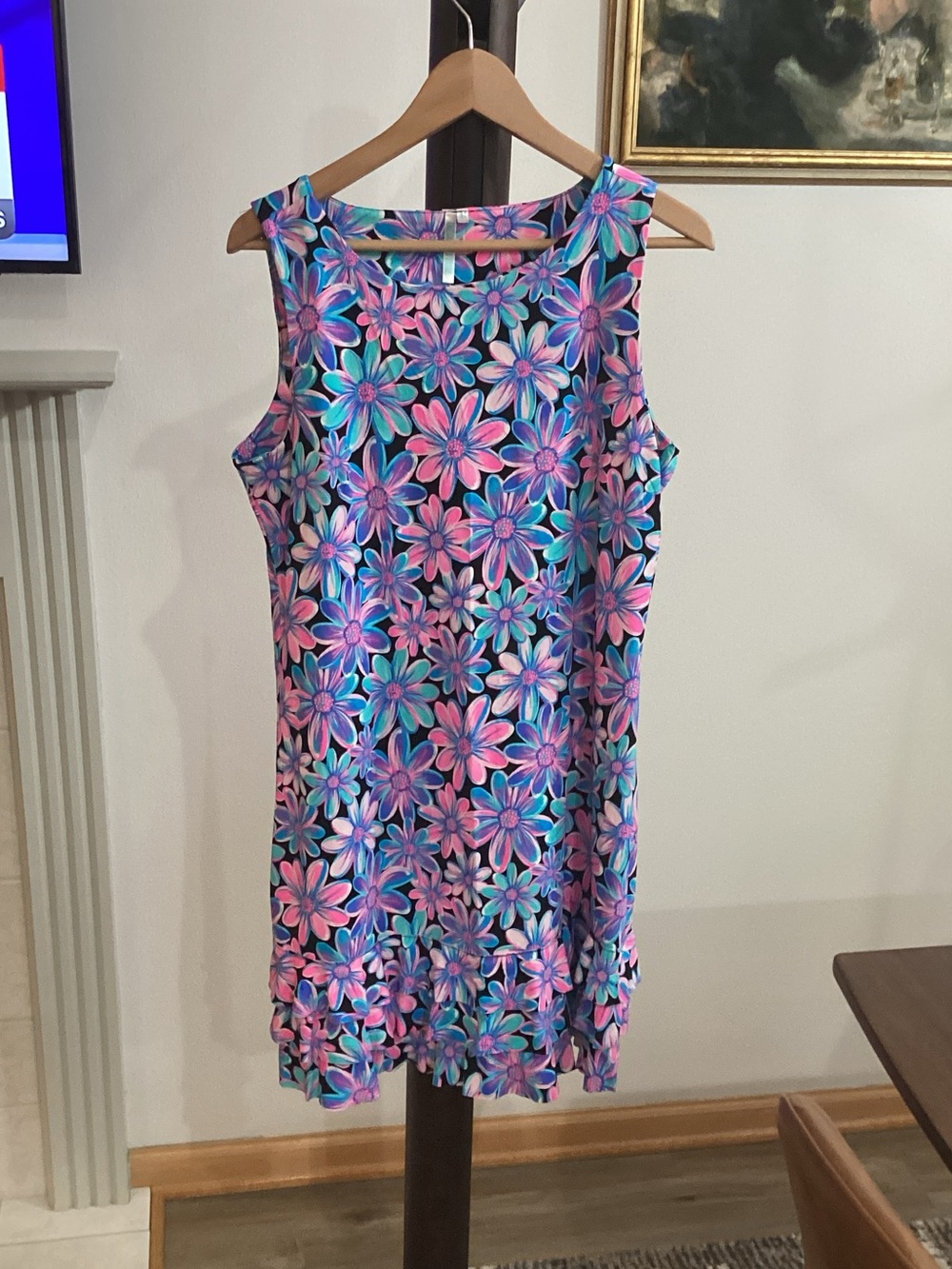 Colorful Floral Sleeveless Shift Dress in Pink, Blue & Teal BeachTime like new